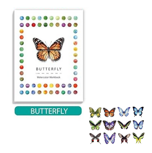 1 cuaderno de acuarela, tamaño:  5.9" x 7.87" -  12 patrones de diseños originales para colorear para adultos aptos para principiantes Tema: Mariposas