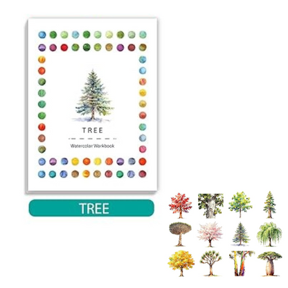 1 cuaderno de acuarela, tamaño:  5.9" x 7.87" -  12 patrones de diseños originales para colorear para adultos aptos para principiantes Tema: Arboles