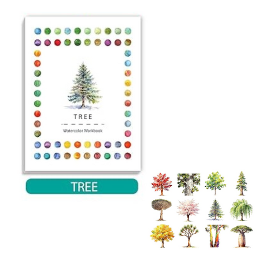 1 cuaderno de acuarela, tamaño:  5.9" x 7.87" -  12 patrones de diseños originales para colorear para adultos aptos para principiantes Tema: Arboles