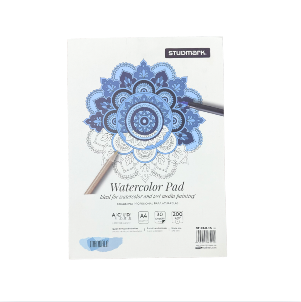 Studmark - Watercolor Pad A4 con 30 diseños de mandalas hojas 200g