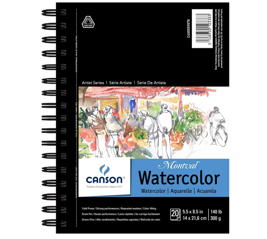 Canson Artist Series - Papel de acuarela, bloc con espiral de alambre, 5.5 x 8.5 pulgadas, 20 hojas (140lb/300g) - Papel de artista para adultos y estudiantes - Acuarelas, medios mixtos, marcadores y