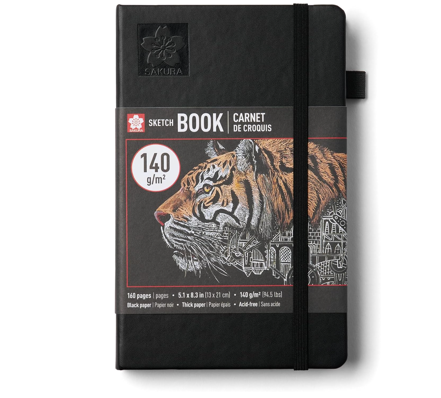 RESERVA - Sakura Cuaderno de bocetos A5 - Cuaderno de dibujo para diario visual, bocetos sin esfuerzo y uso personal - Papel de 140 GSM - Tapa dura - 160 páginas - 5.1 x 8.3 pulgadas - Negro - Papel negro