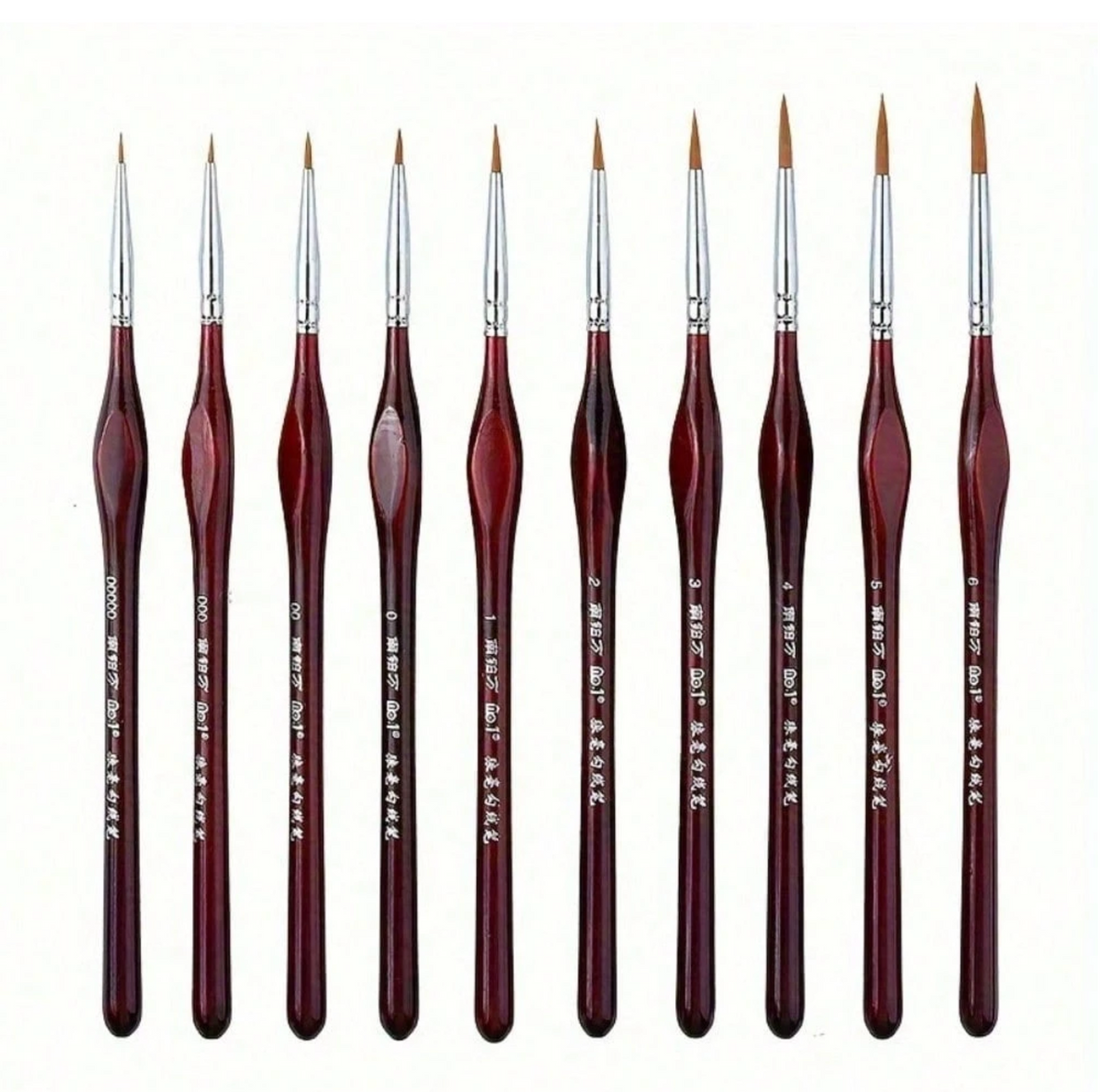 Juego de 10 piezas de pinceles de detalle - mango triangular color rojo