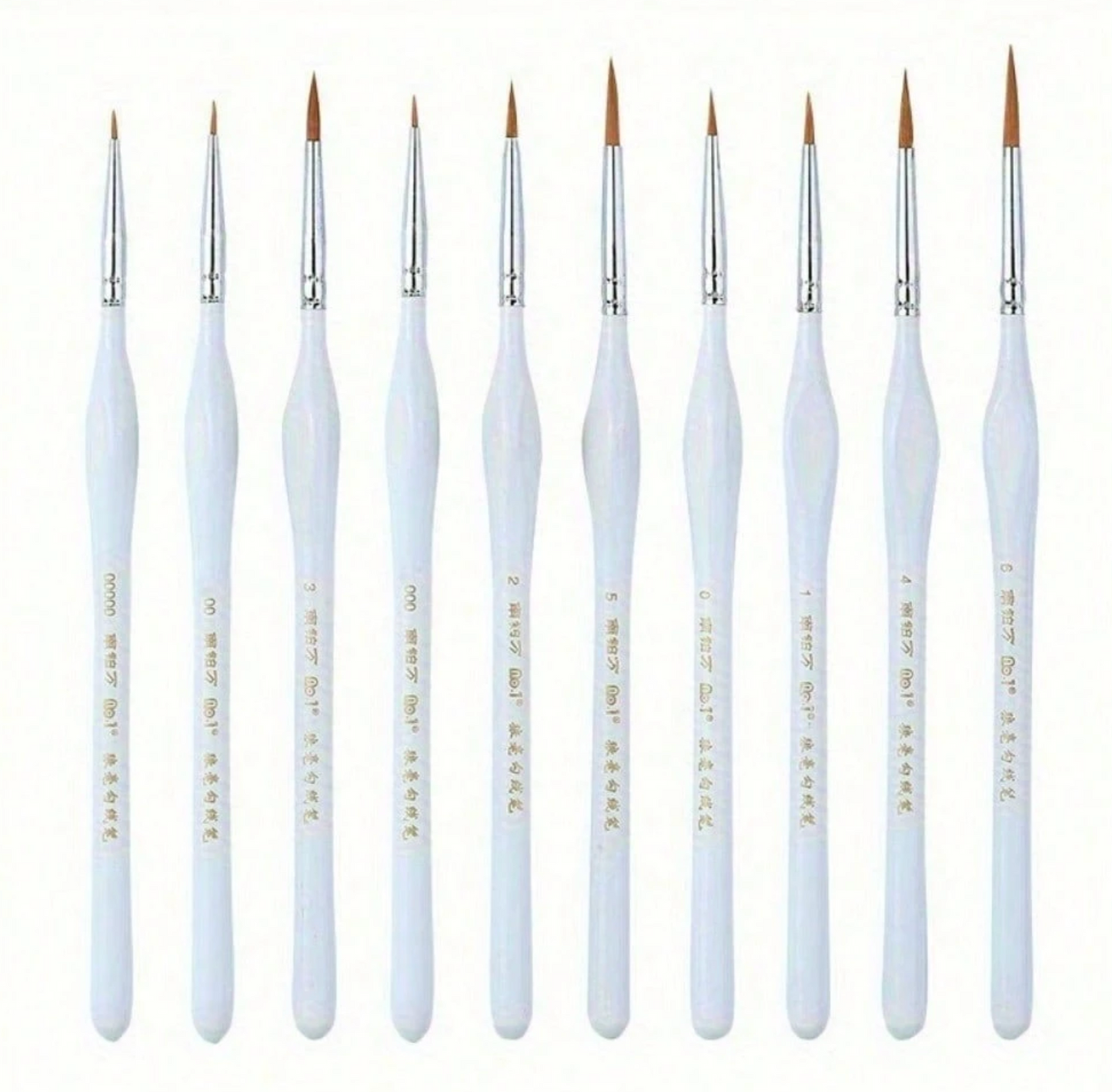 Juego de 10 piezas de pinceles de detalle - mango triangular color blanco