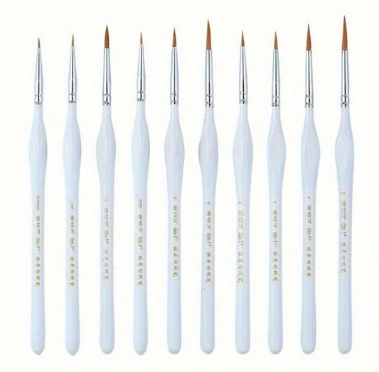 Juego de 10 piezas de pinceles de detalle - mango triangular color blanco