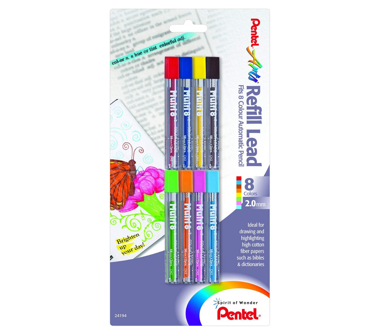 Pentel Arts recarga Refill Lead de 8 colores surtidos, Variados