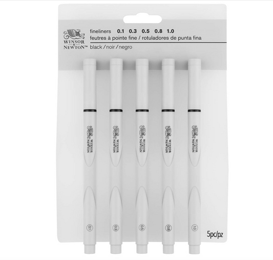 Winsor & Newton Fineliner - Juego de 5 bolígrafos de punta fina, surtidos, color negro