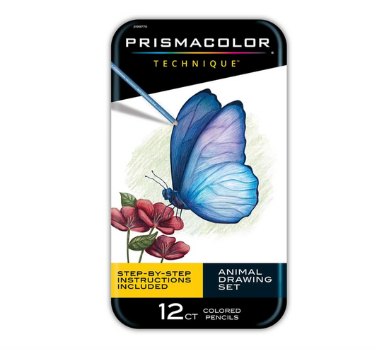 Prismacolor Technique - Juego de dibujo de animales, incluye lápices de colores y tutoriales de dibujo paso a paso, colores surtidos, 12 unidades