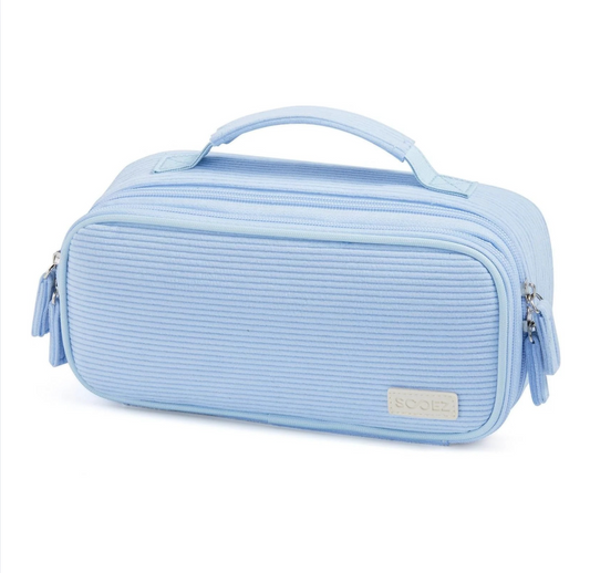 Estuche grande para lápices, bolsa de pana suave con asa, lindo estuche para bolígrafos, 5 compartimentos, organizador de amplia apertura para bolígrafos con cremallera, suministros escolares