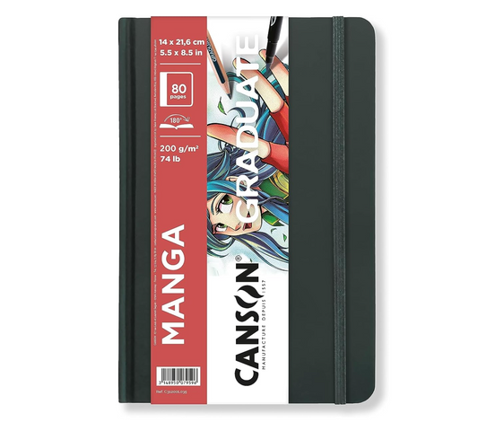 Canson Papel manga Graduate, diario de arte de tapa dura, 5.5 x 8.5 pulgadas, 40 hojas - Papel de artista para ilustración, estudios de personajes, cómics