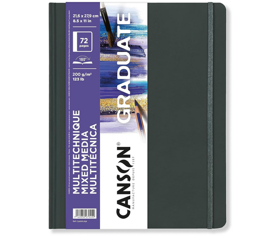 Canson Graduate Papel de Medios Mixtos, Diario de Arte de Tapa Dura, 8.5x11 pulgadas, 36 Hojas — Papel de Artista para Collage, Acuarela, Tinta, Lápiz, Marcador