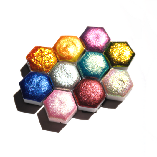 TheoryTheShop - Conjunto mixto de paletas hexagonales de 10 tonos con efecto acuarela, brillo de mica y  tonos dual