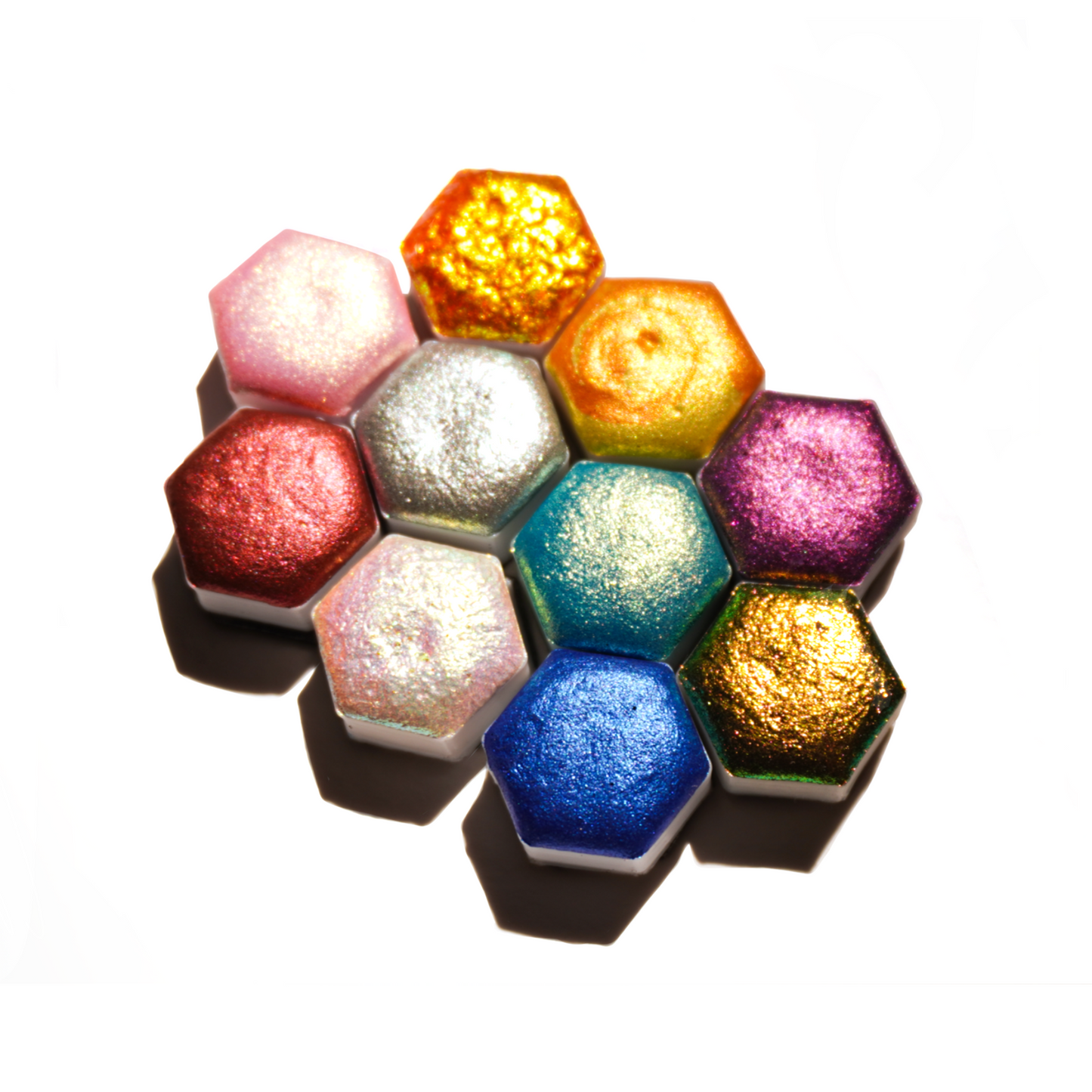 TheoryTheShop - Conjunto mixto de paletas hexagonales de 10 tonos con efecto acuarela, brillo de mica y  tonos dual