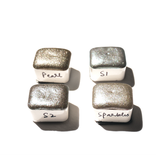 TheoryTheShop - Set SILVER de acuarelas artesanales súper brillantes HALF PAN (4)