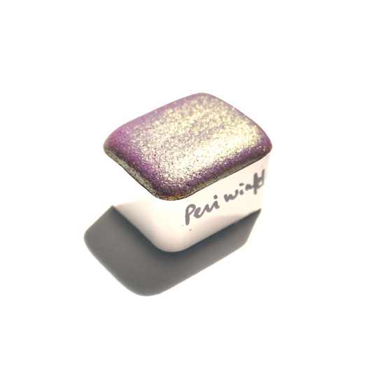 TheoryTheShop - Acuarela PERIWINKLE metálica, hecha a mano, vegana, acuarela, mica, pinturas con brillo, media pastilla (HALF PAN)