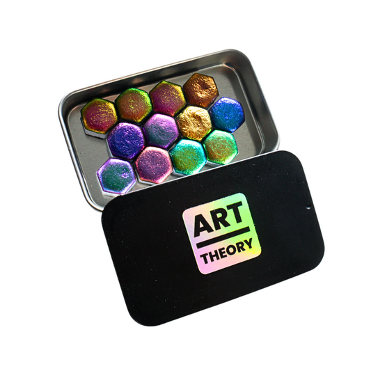 TheoryTheShop Paleta de acuarelas de la serie Colorshift Watercolor Bold, intensa acuarela camaleón, juego de 12 paletas hexagonales con caja
