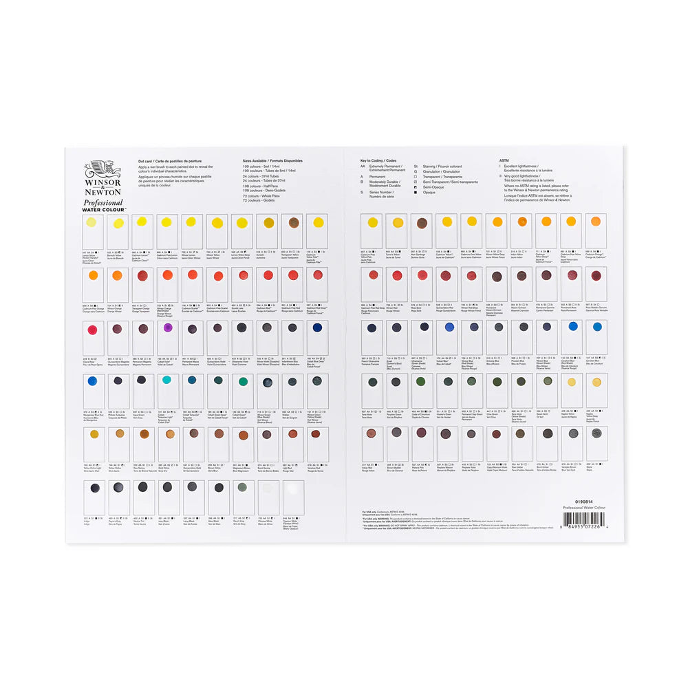 Carta de colores de tarjeta de puntos de acuarela profesional Winsor & Newton