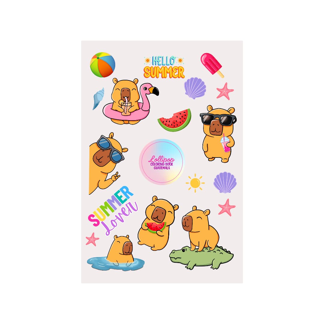 Lollipop Coloring Book Guatemala - Stickers Summer Capybaras