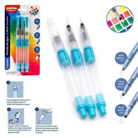 Pointer - Juego de Pinceles Aqua Brush Grandes 3 Pzs.