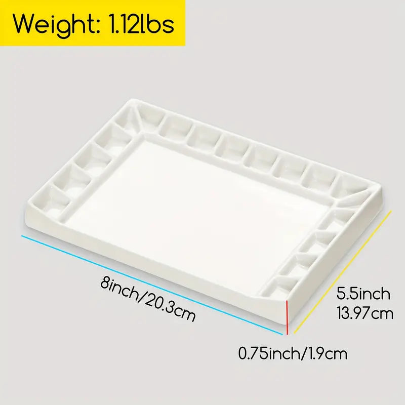 Paleta de pintura de porcelana de 18 pocillos, ideal para mezclar acuarelas, gouache, acrílico y óleo. Rectangular, 20,3 x 14 cm (8 x 5-1/2 pulgadas).
