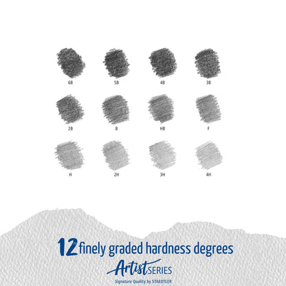 Staedtler - Mars® Lumograph® 100 Estuche de metal con 12 lápices de dibujo, graduaciones: 6B - 4H