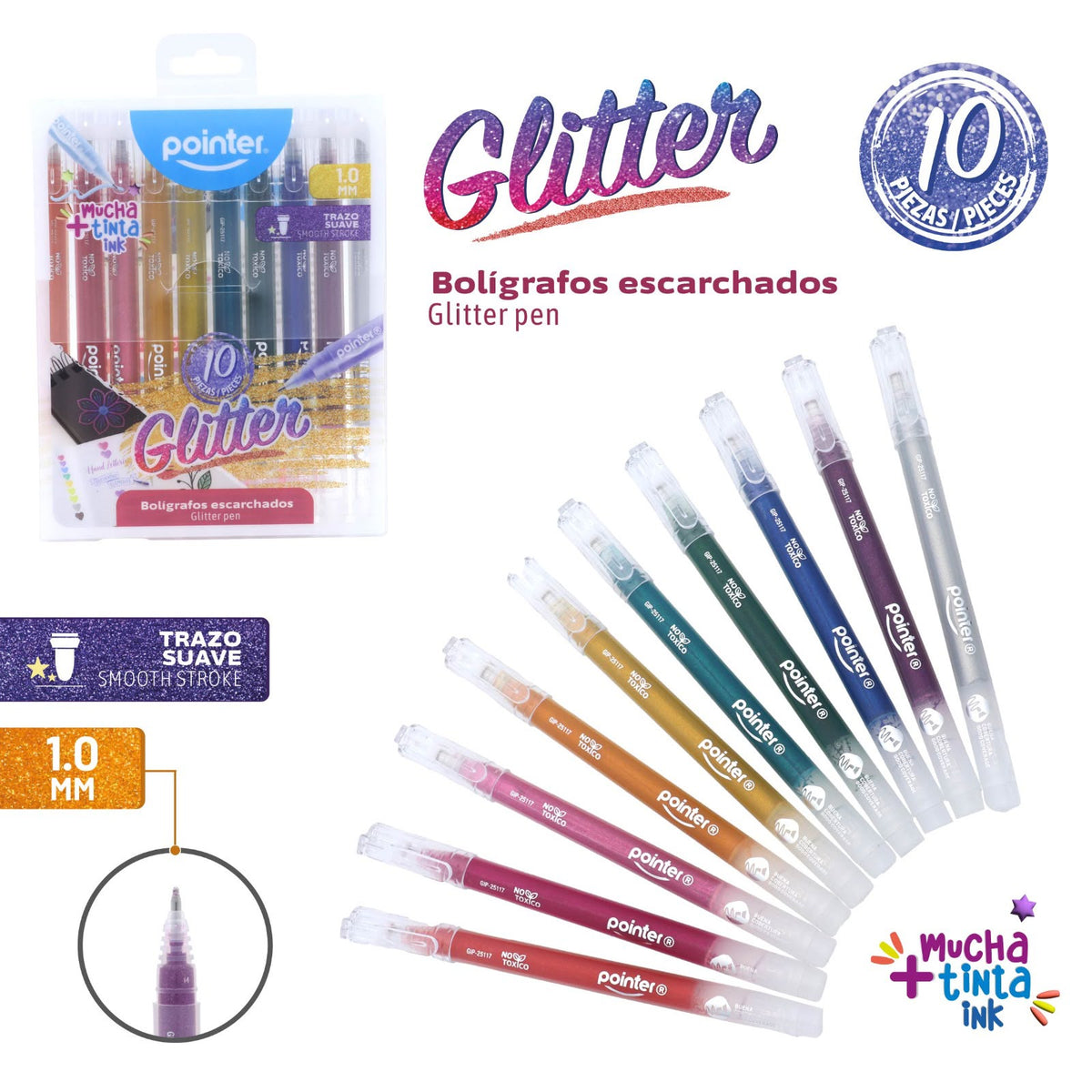 Bolígrafos De Gel GLITTER Pointer 10 Colores