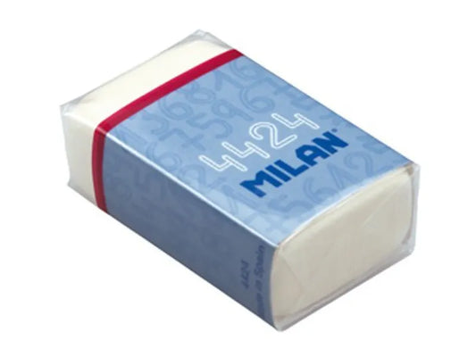Milan - 1 Goma de Borrar Rectangular 4424  - Miga de Pan - Suave Caucho Sintetico - Faja de Carton de Colores - Color Blanco