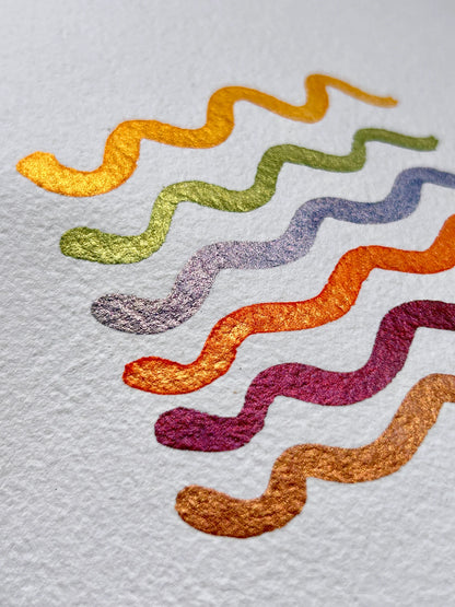 TheoryTheShop - Set Swirly -  Juego de acuarelas hechas a mano con efecto remolino, acuarela metálica