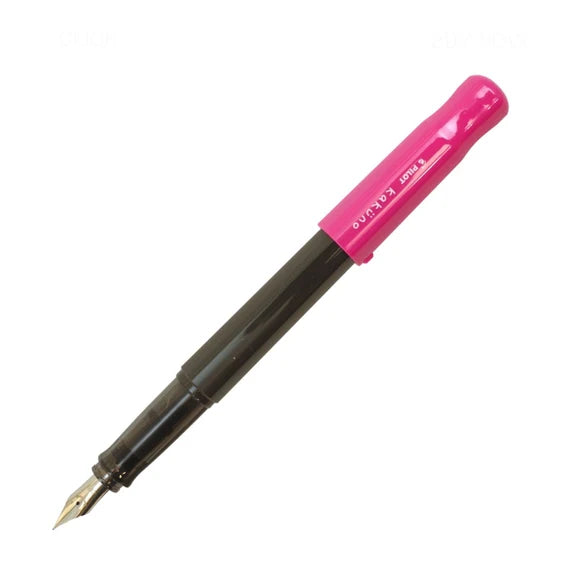 Pilot Kakuno - Pluma estilográfica de punta media, cuerpo color negro con tapa fucsia