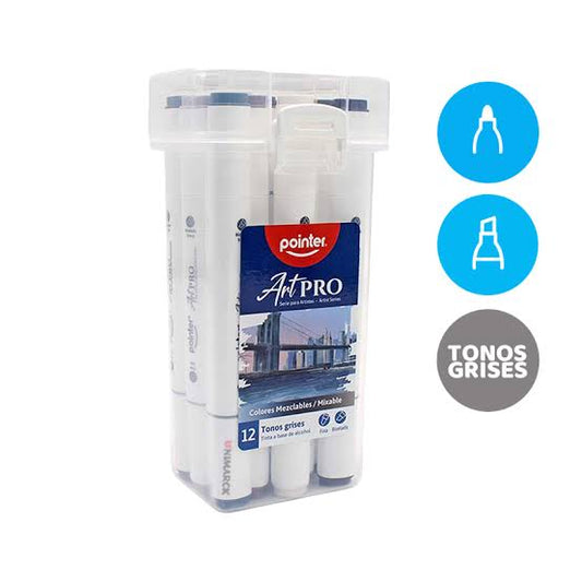 Pointer® - Marcadores de Alcohol doble punta 12 tonos grises