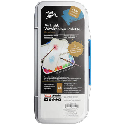 Mont Marte - Paleta de acuarela hermética premium de 18 ranuras grande