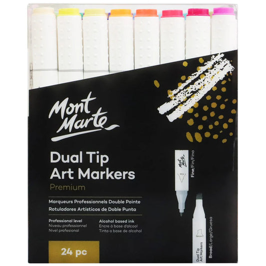 Mont Marte - Marcadores artísticos de doble punta premium, 24 unidades - Tinta a base de alcohol