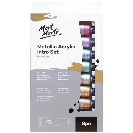 Mont Marte - Set de iniciación de pintura acrílica metálica Premium de 8 piezas x 18 ml