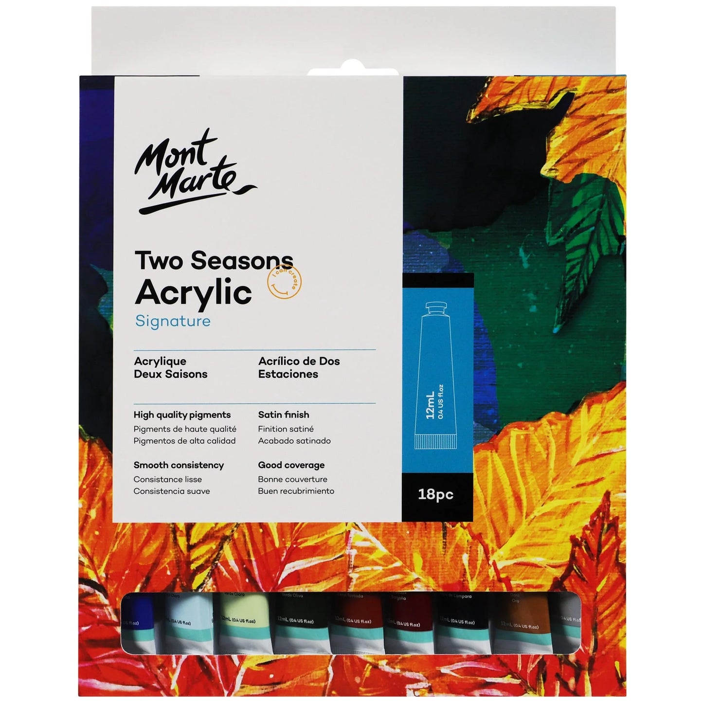 Mont Marte -Pintura acrílica Two Seasons, 18 unidades de 12 ml (0,4 onzas líquidas estadounidenses)
