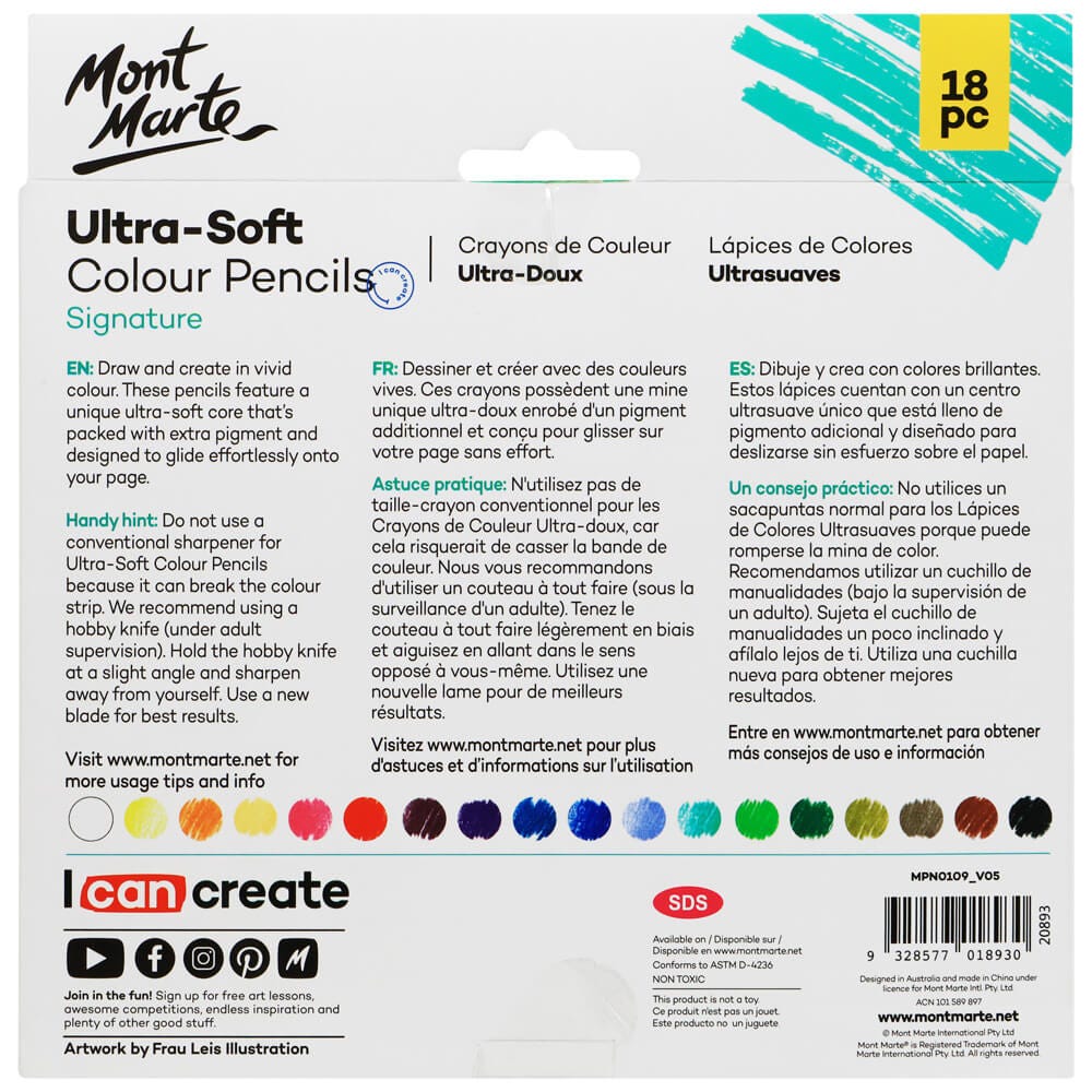 Mont Marte - Lápices de colores ultrasuaves Signature, paquete de 18 unidades