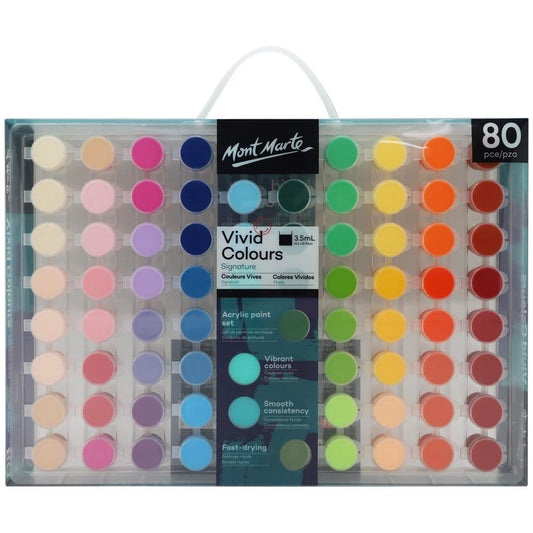 Mont Marte - Set de pintura acrílica Vivid Colors Signature, 80 unidades x 3,5 ml (0,1 onzas líquidas)