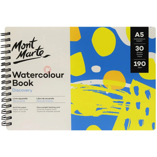 Mont Marte - Cuaderno de acuarela Discovery A5 (5,8 x 8,3 pulgadas) 30 hojas 190 g/m²