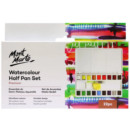 Mont Marte - Set de medias pastillas de acuarela premium de 22 piezas