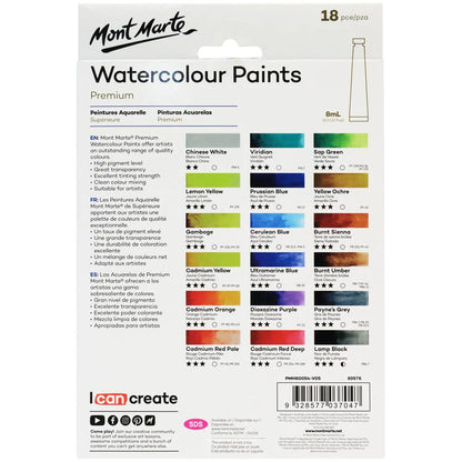 Mont Marte - Acuarelas Premium 18 piezas x 8 ml
