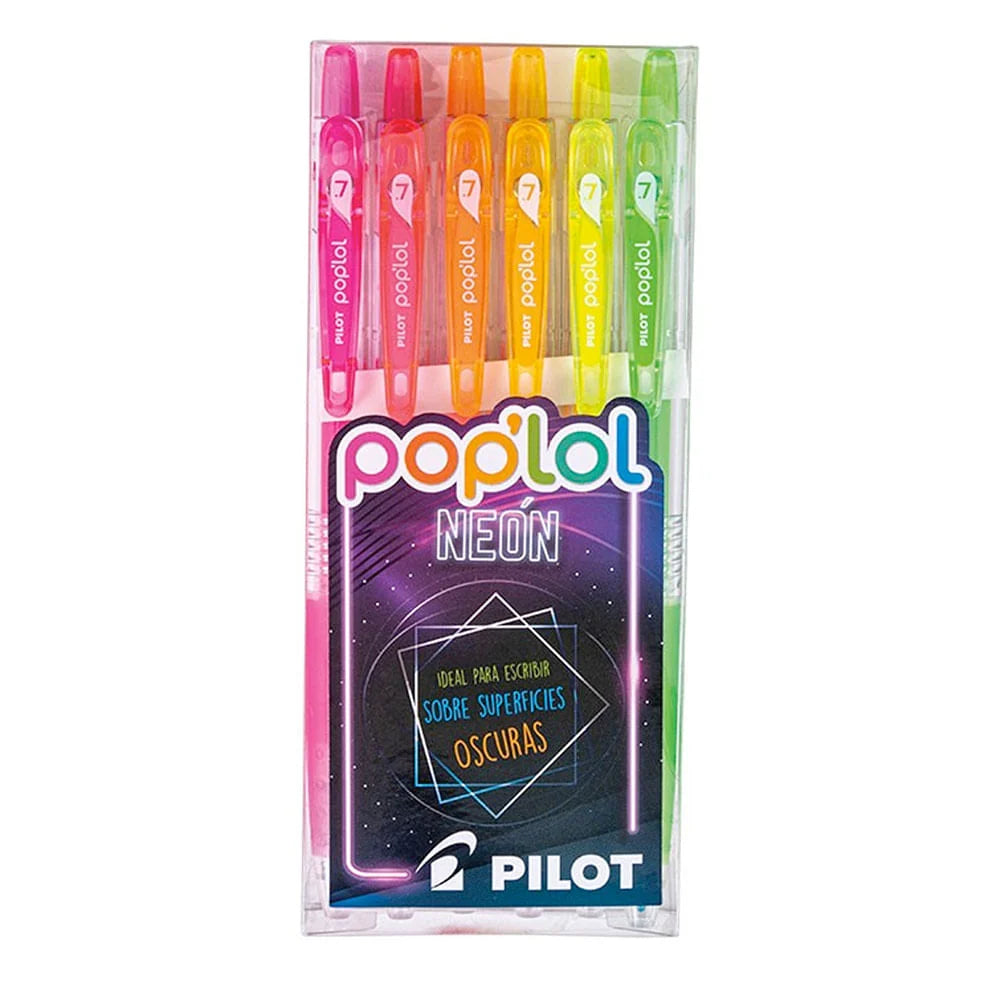 Pilot Pop Lol - Set 6 Lápices Tinta Gel 0,7 Neón
