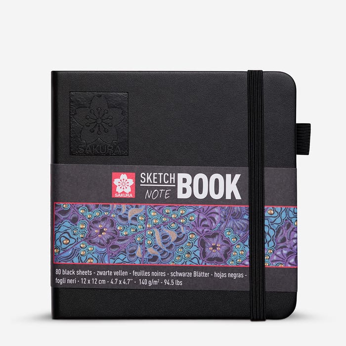 Sakura: Cuaderno de bocetos: Tapa dura: Cuadrado: 140 g/m²: 80 hojas: 12 x 12 cm (aprox. 5 x 5 pulgadas): Páginas negras