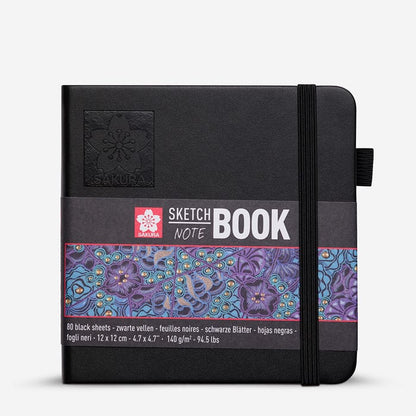 Sakura: Cuaderno de bocetos: Tapa dura: Cuadrado: 140 g/m²: 80 hojas: 12 x 12 cm (aprox. 5 x 5 pulgadas): Páginas negras