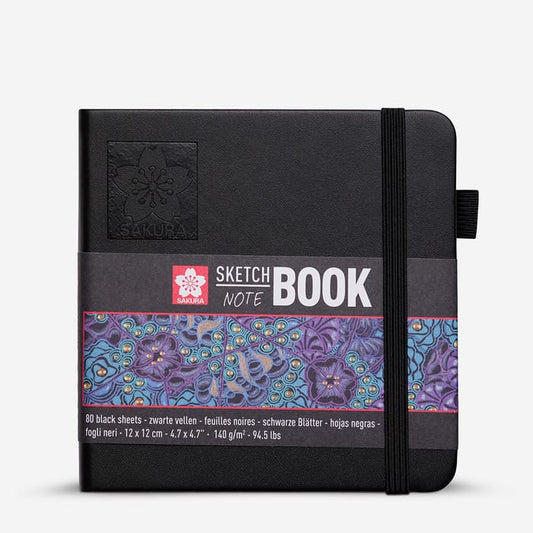 Sakura: Cuaderno de bocetos: Tapa dura: Cuadrado: 140 g/m²: 80 hojas: 12 x 12 cm (aprox. 5 x 5 pulgadas): Páginas negras