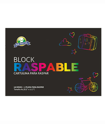 Mis Pasitos - Block de 10 hojas de cartulina raspable tamaño A4 (8.3" x 11.7")
