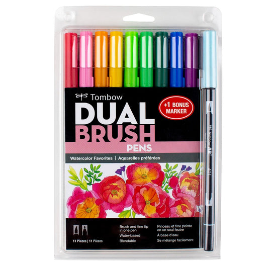 Dual Brush Pen Art Markers, Watercolor Favorites, 10-Pack + Free Dual Brush Pen KEEPLIVINGFASTER
