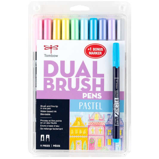 Dual Brush Pen Art Markers, Pastel, 10-Pack + Free Fudenosuke Brush Pen KEEPLIVINGFASTER