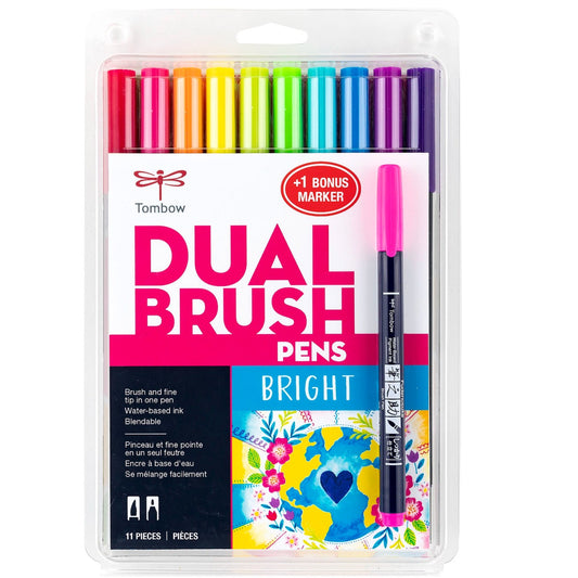 Dual Brush Pen Art Markers, Bright, 10-Pack + Free Fudenosuke Brush Pen KEEPLIVINGFASTER