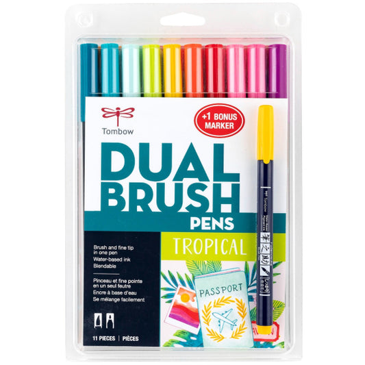 Tombow Dual Brush Pen Art Markers, Tropical, 10-Pack + Free Fudenosuke Brush Pen KEEPLIVINGFASTER