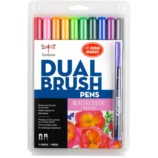 Dual Brush Pen Art Markers, Watercolor Favorites, 10-Pack + Free Fudenosuke Brush Pen KEEPLIVINGFASTER