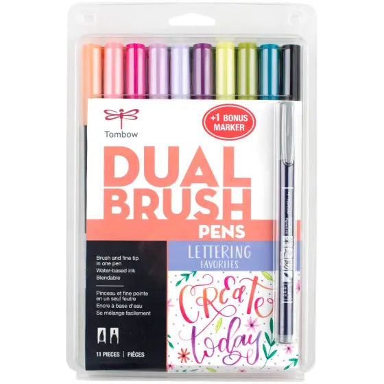 Dual Brush Pen Art Markers, Lettering Favorites, 10-Pack + Free Fudenosuke Brush Pen KEEPLIVINGFASTER